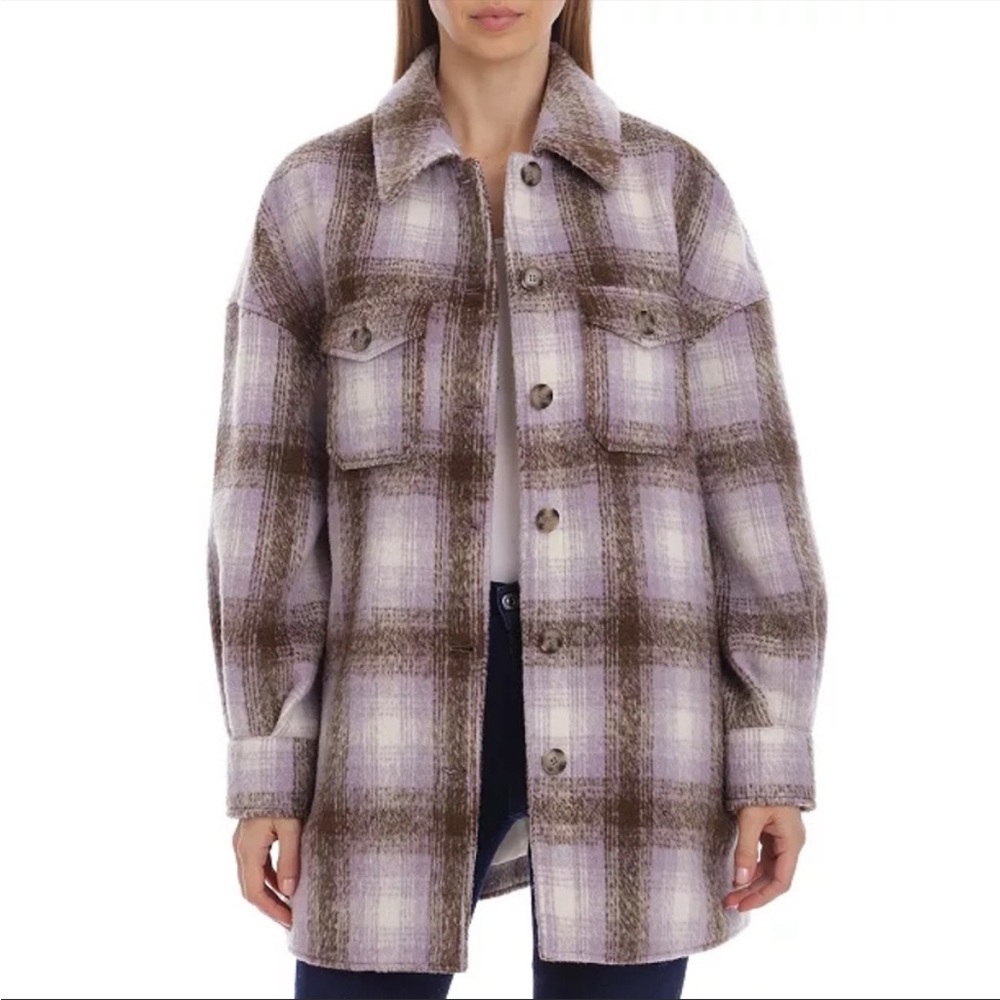 Anthropologie Plaid Shacket in Lavender, Brown, Cream